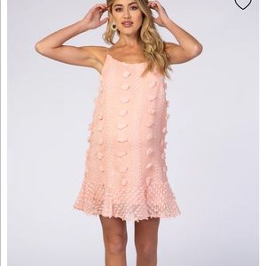 Pinkblush Maternity Dress, Peach Textured Polka Dot Ruffle Hem, Medium